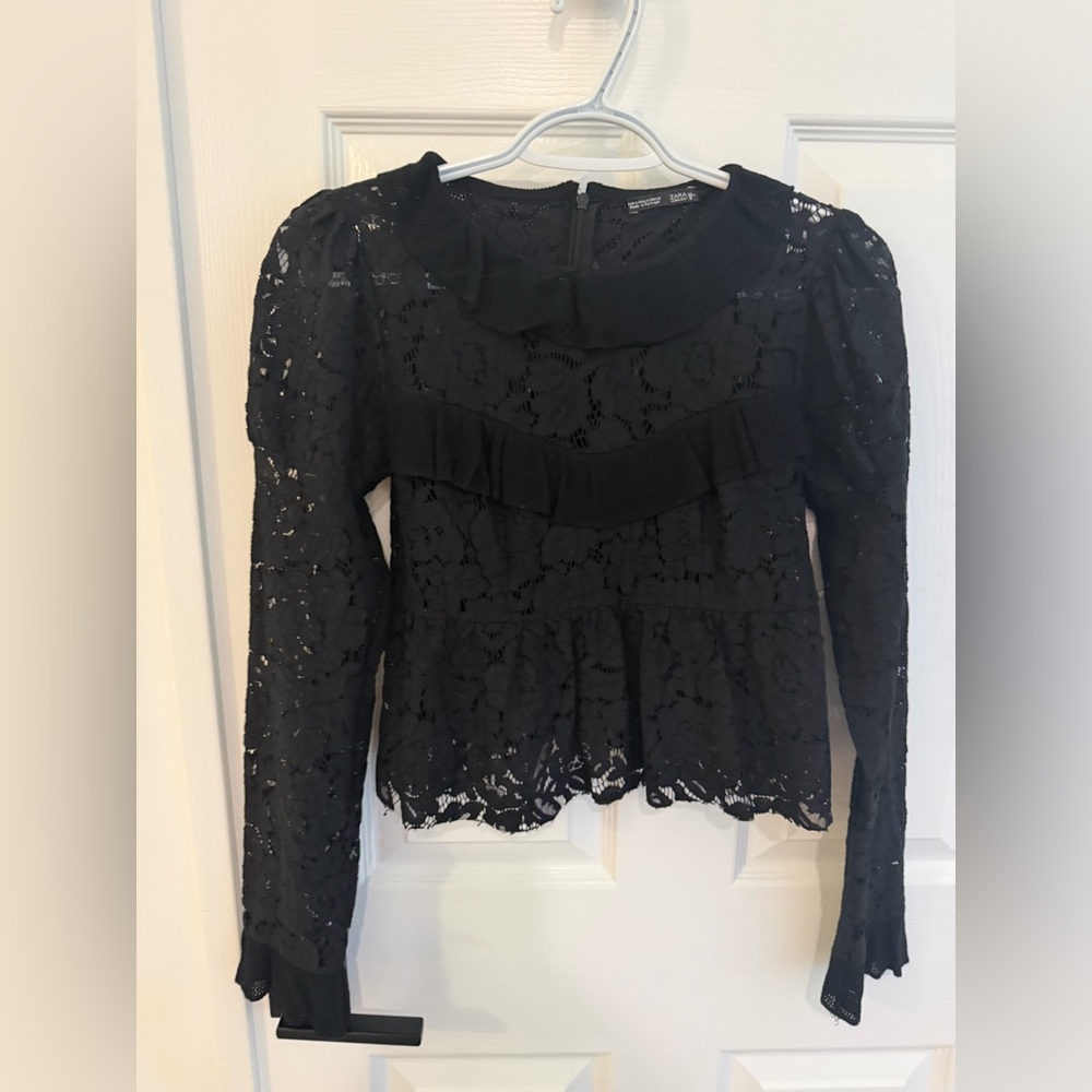 Zara Sheer Lace Black Blouse